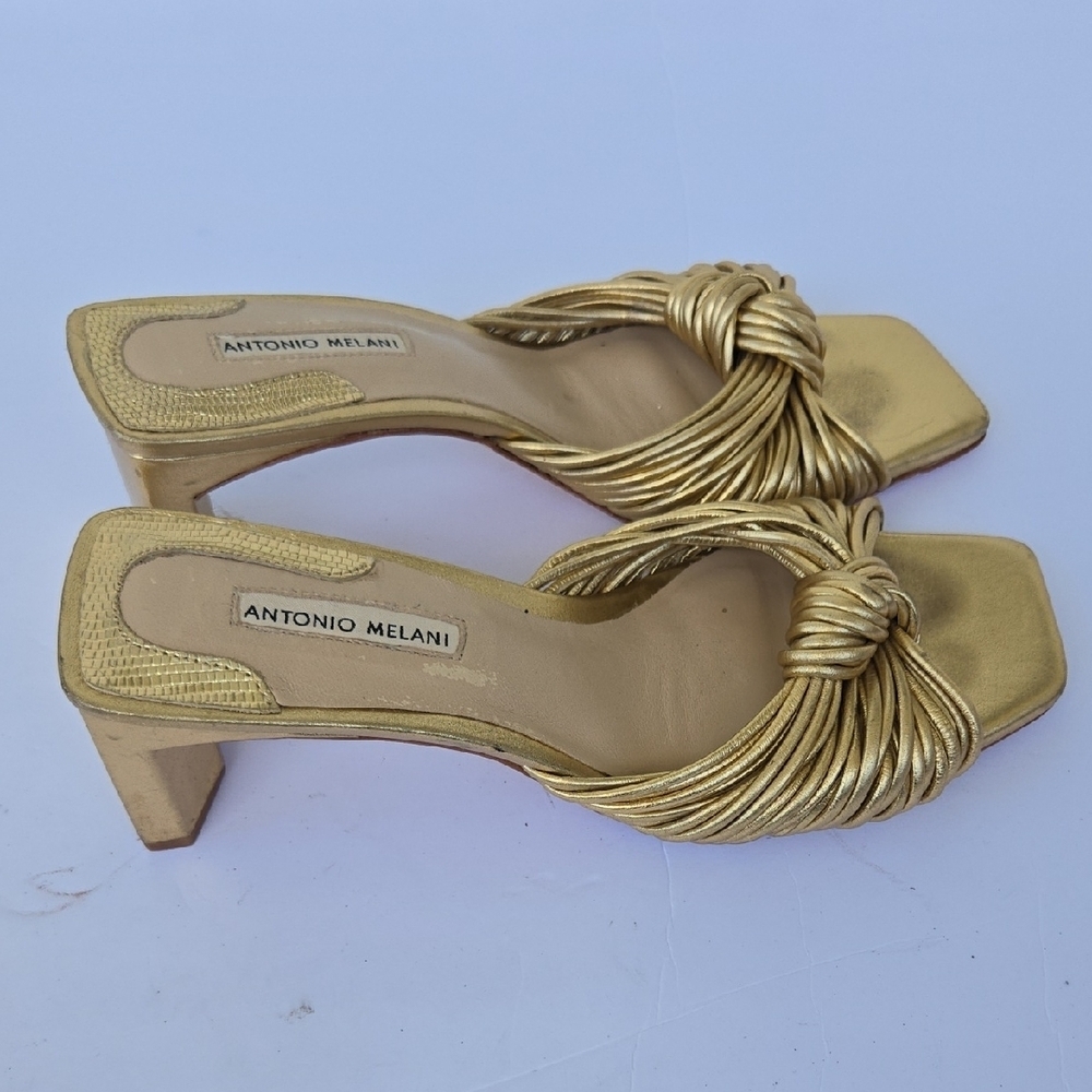 Antonio Melani Gold Women's Woven Knot Heel Sandals Summer Shoes
